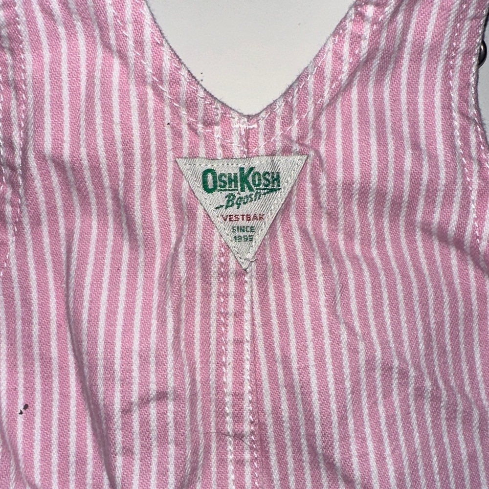 Oshkosh B’Gosh Pink Engineer Stripe Vintage Vestbak Shortalls 6-9m Shorts - Picture 5 of 6